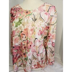 ALFRED DUNNER Womens PXL 3/4 Slv Floral Beaded Split Neck Boho Indie Hippy